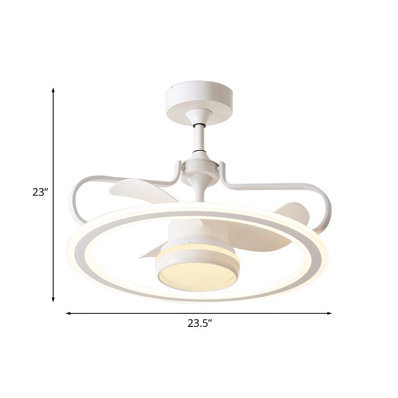 3 Blades Round Ceiling Fan Light Modernist Metal LED White Semi Flush Lamp Fixture, 23.5" Wide