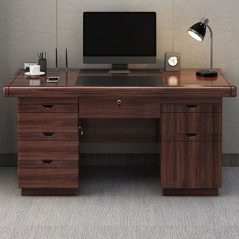 Rectangular Shaped Office Writing Desk Wood in Brown for Office