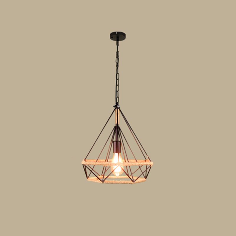 Prism Cage Rope Hanging Lightture 1-Light Industrial Pending Lighting Fixtures