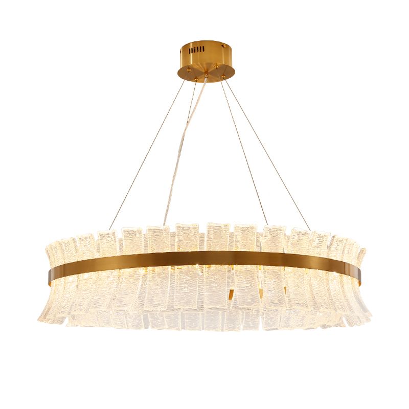 Round Ceiling Chandelier Contemporary Crystal LED Brass Hanging Pendant Light for Living Room