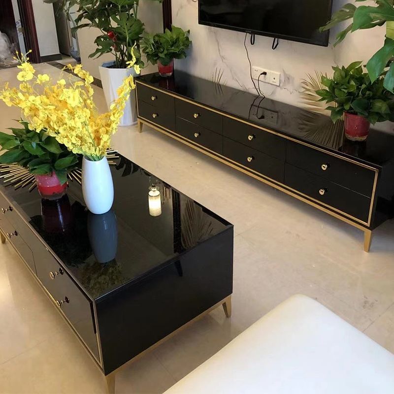 Glam Glass TV Media Console Enclosed Storage TV Stand with Drawers