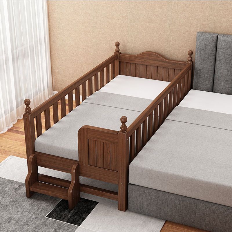 Traditional Brown Baby Crib with 3/4 Guardrail in Solid Wood