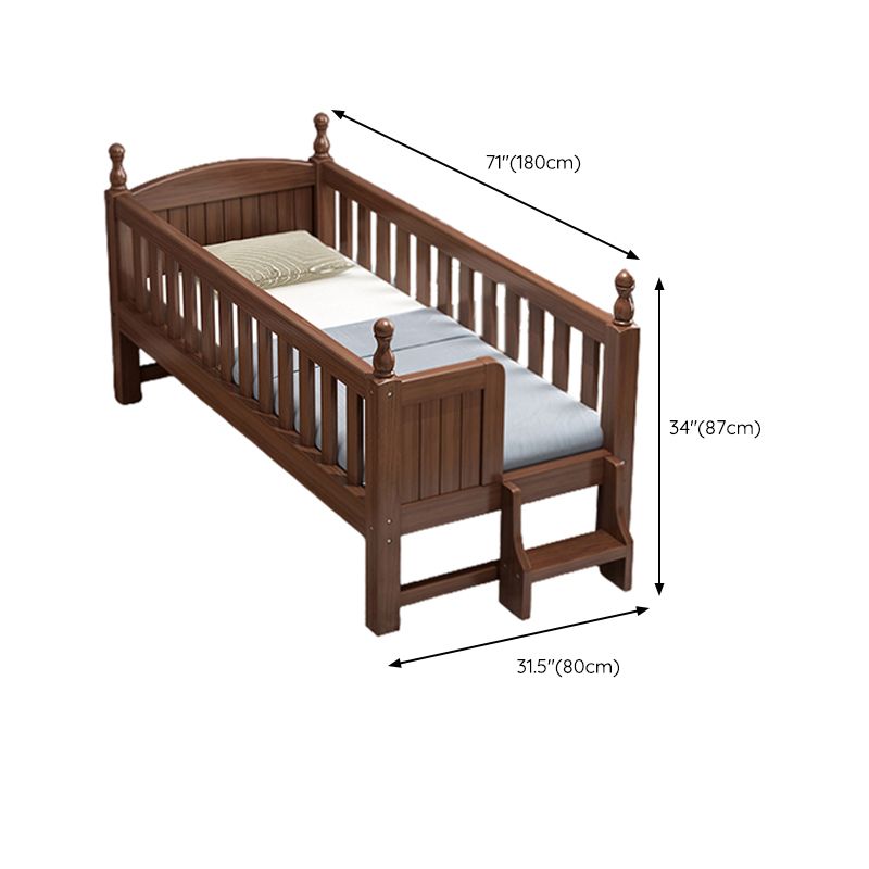 Solid Wood Baby Crib Walnut Color Crib with Guardrail and Mattress