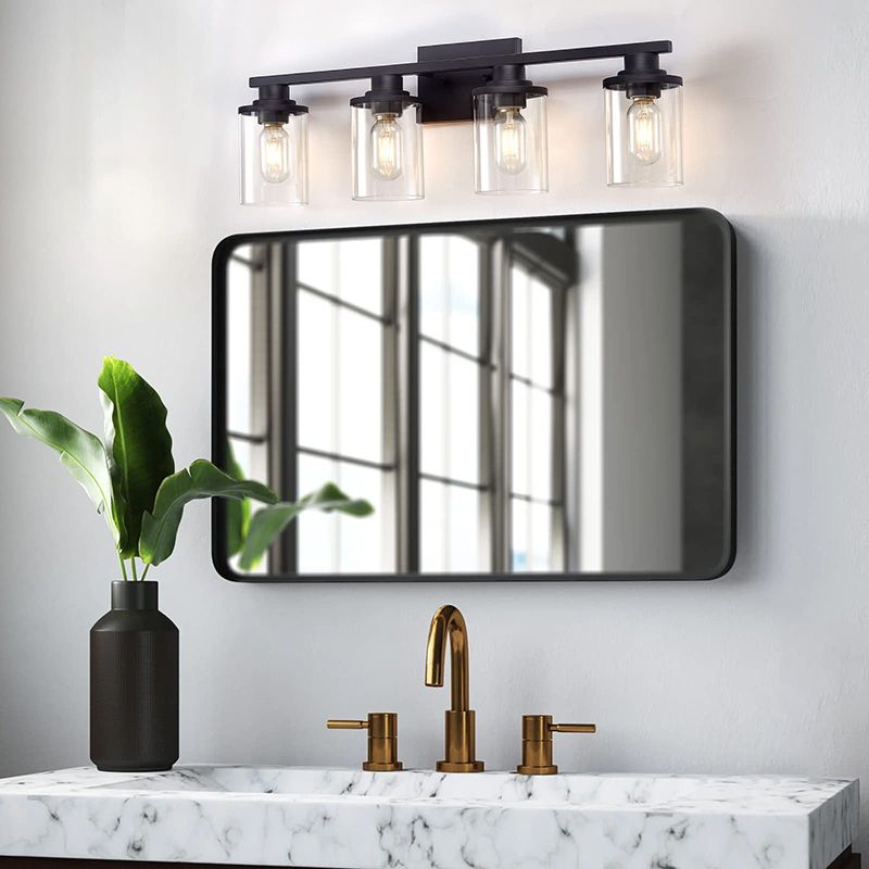 Iron and Glass Bathroom Vanity Lighting 2 / 3 / 4 - Light in Black & Clear Vanity Light