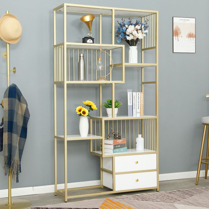 Metal and Wooden Etagere Shelf Bookcase Vertical Open Glam Bookshelf for Home