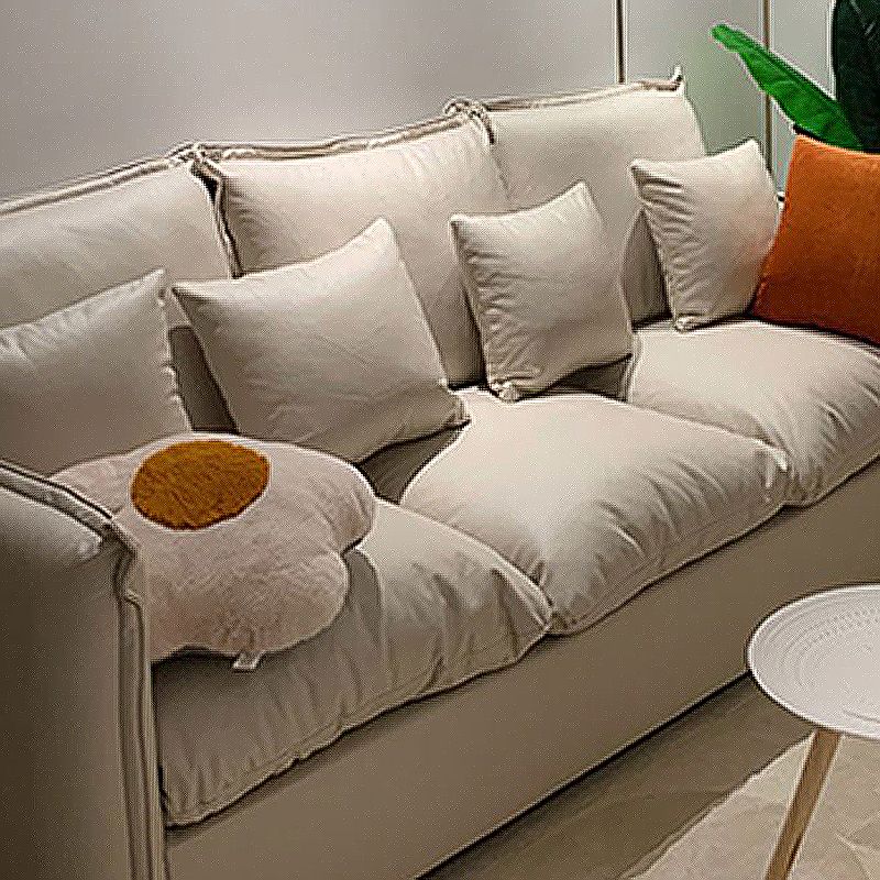 Contemporary Living Room Square Arm Sofa Beige Pillow Back Settee