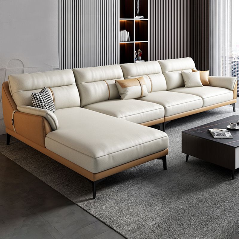 Faux Leather Sofa Stain-Resistant Contemporary Furniture Sectionals in Yellow and Beige