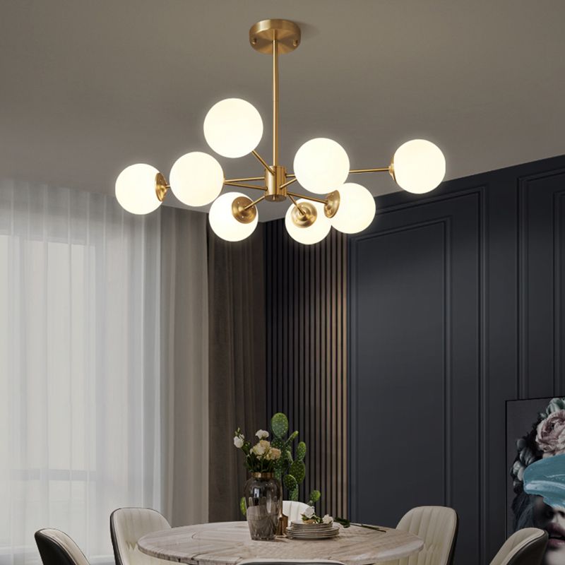 Chandelier en laiton nordique Globe Multi Light Chandelier Pendant avec verre pour le salon