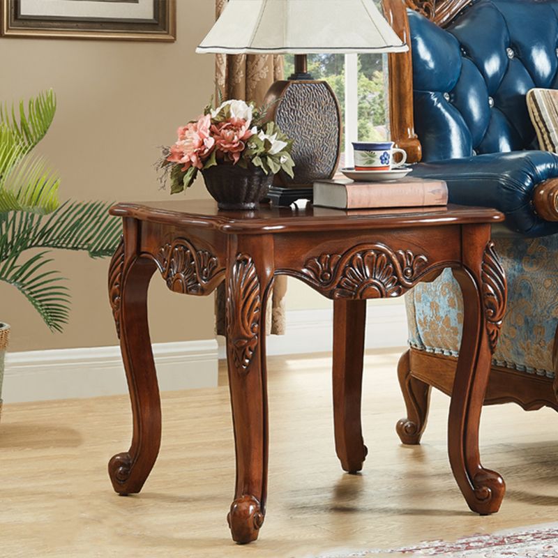 Brown Rubber Wood Side Table, Traditional Rectangular End Table