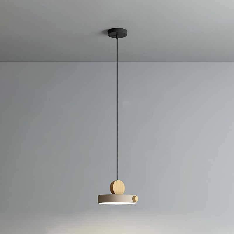 Macaron Style Hanging Light Fixture 1-Light Pendant Lamp with Wood for Living Room