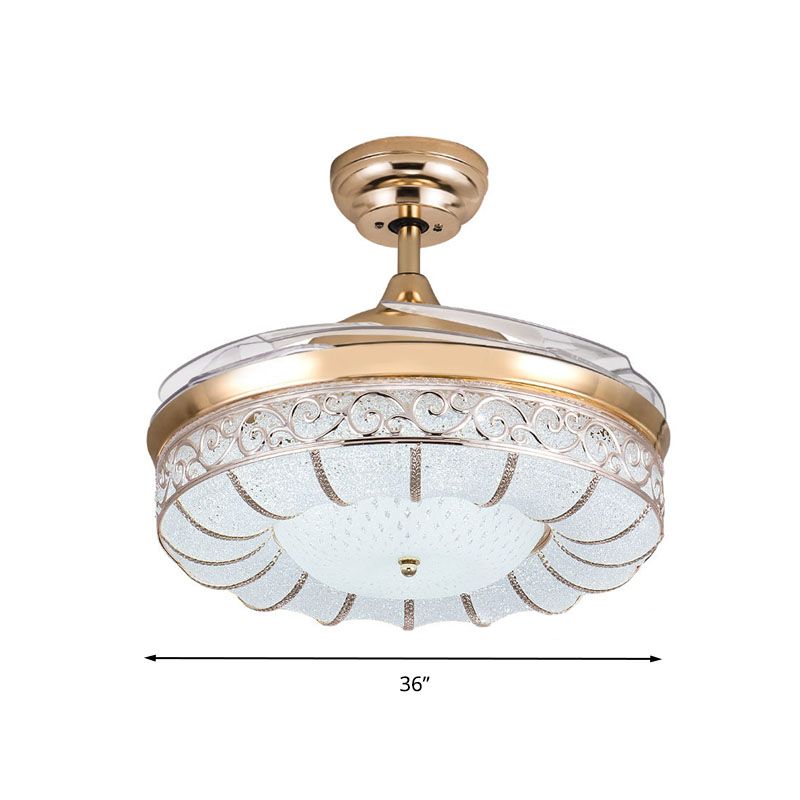 36"/42" W Rose Gold Round Semi Flush Mount Contemporary LED Dimple Crystal Ceiling Fan Light with Frequency Conversion/Remote Control/Wall Control