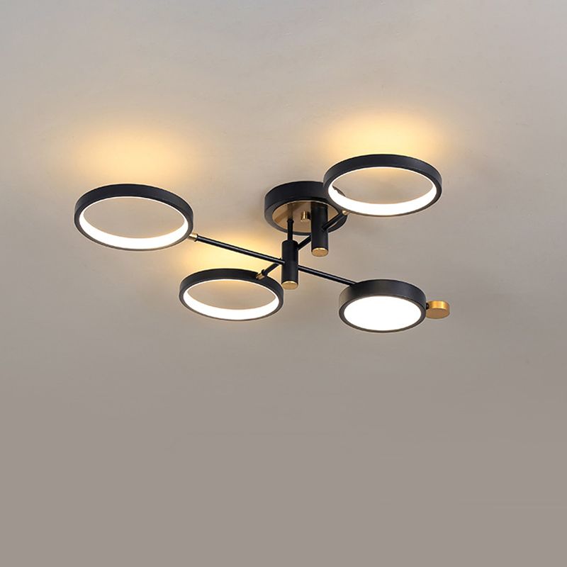 Metallo circolare vicino alla luce del soffitto moderna a 4 teste nere/oro semi -montaggio illuminazione in luce calda/bianca/3 colori