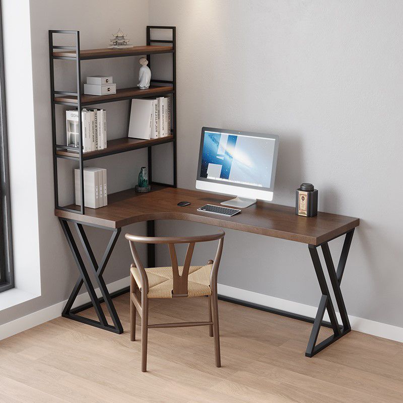 L-Shape Industrial Office Desk  Solid Wood Fixed Writing Table