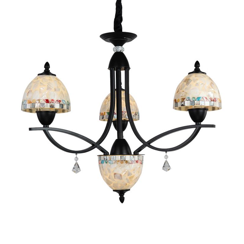 White Dome Chandelier Lighting Fixture Baroque 4/7/9 Lights Hand Cut Glass Suspension Lamp