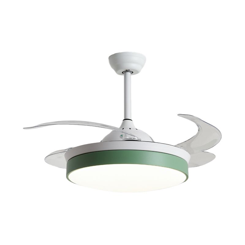 Noordse noordse trommel LED Semi Flush Ceiling Light Acryl Living Room Hangt Fan Lamp, 20 "Wijd