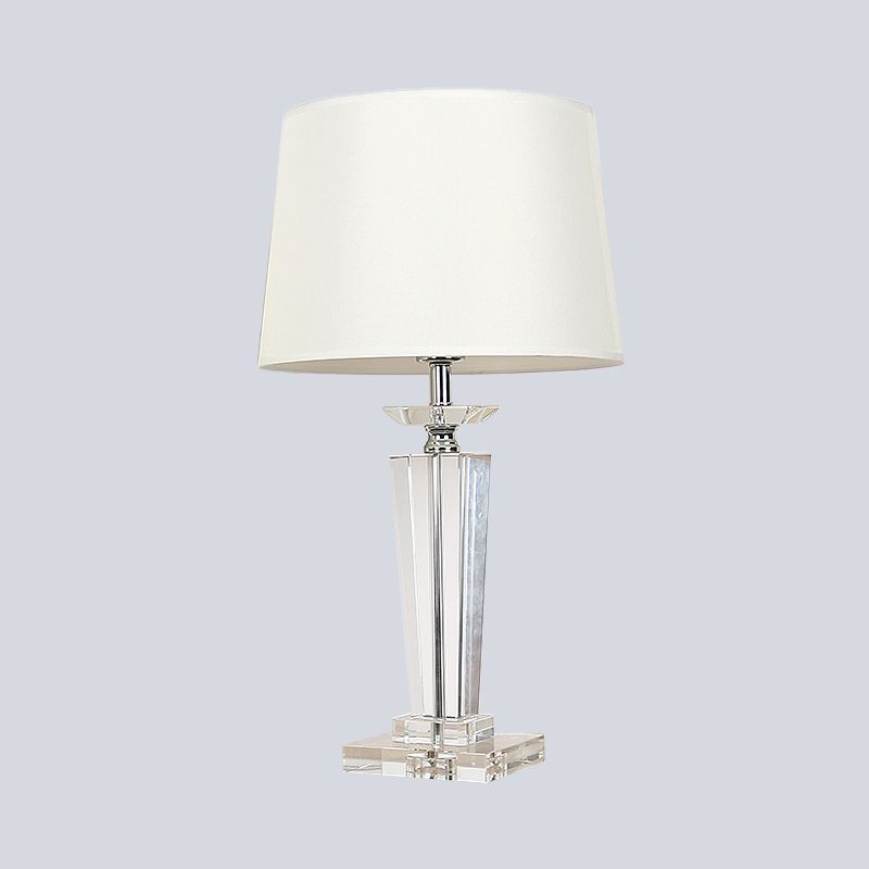 Barrel Crystal Task Light Modernist Fabric 1 Bulb White Nightstand Lamp, 21"/23.5" Long