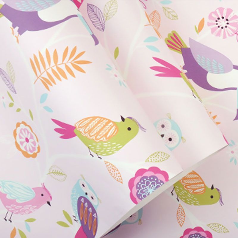 Pastel Color Simple Wallpaper 900 Bird and Lemon Wall Art for Kid's Bedroom