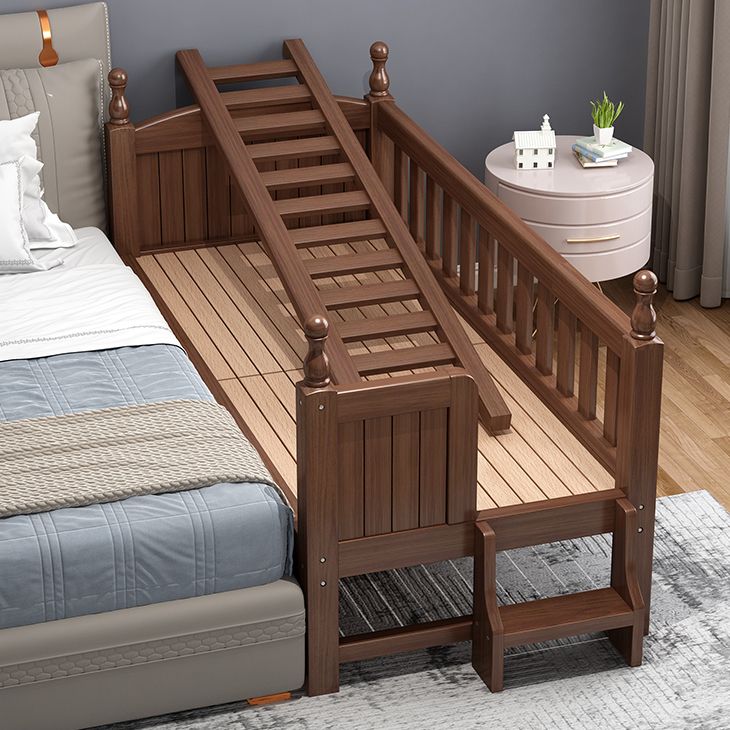 Solid Wood Baby Crib Walnut Color Crib with Guardrail and Mattress