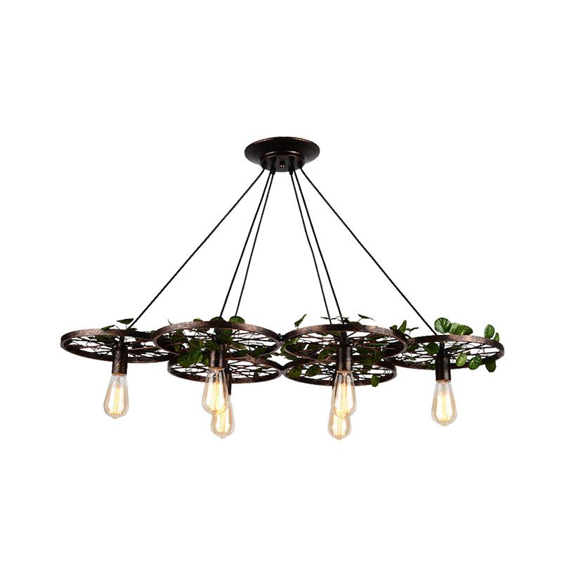 Metal Rust Hanging Chandelier Bare Bulb 6 Lights Industrial LED Pendant Lighting for Restaurant