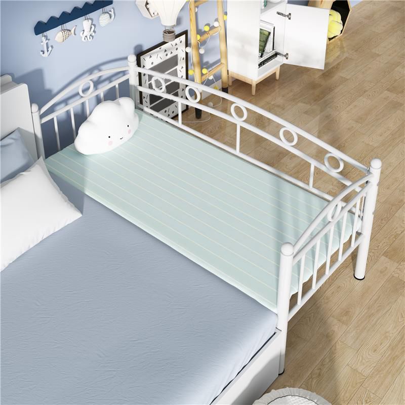 Contemporary Metal Platform Bed Open Frame White Kids Bed with Guardrail