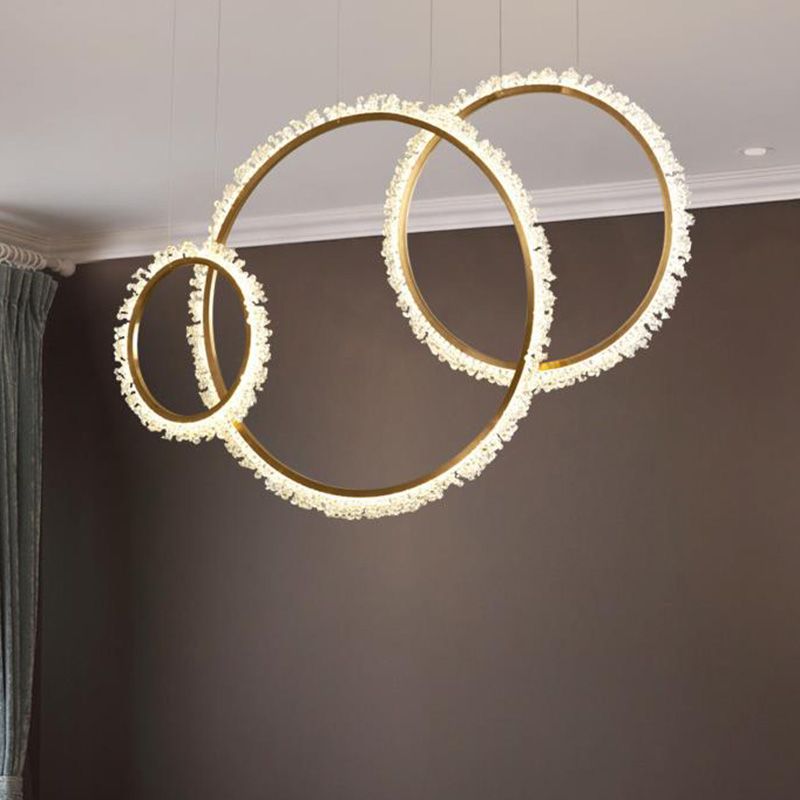 Loop Crystal Beaded Pendant Chandelier Modernism Gold 16"/23.5"/31.5" Wide LED Hanging Lamp Kit, Warm/White/Natural Light