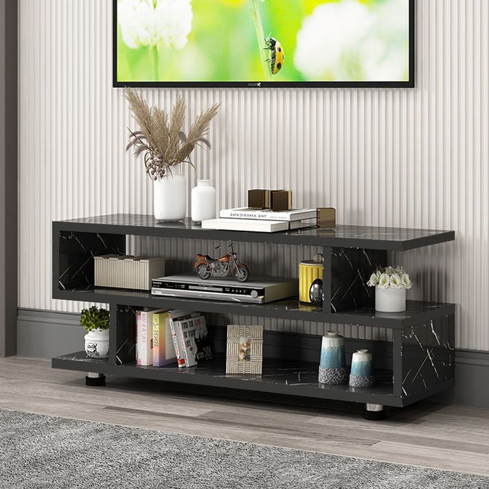 Modern Open Storage TV Console , Wood and Metal TV Stand in Wood Finish