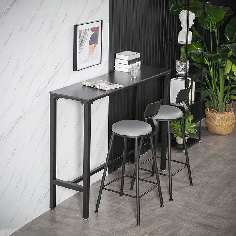 Rectangle Stone Top Bistro Bar Desk with Trestle Industrial Metal Frame Bar Table