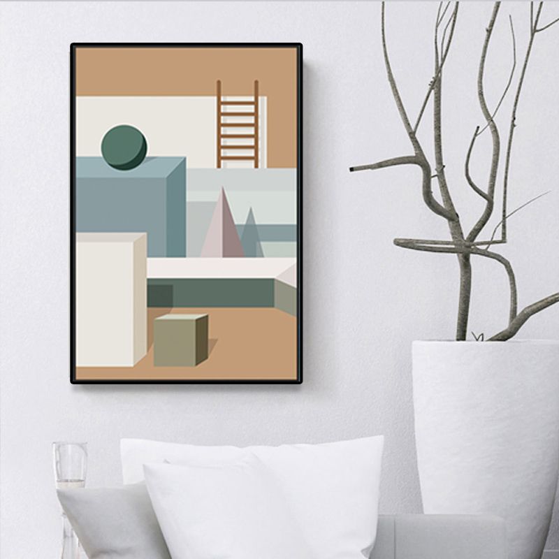 Scandinavian People Art Print Building Space Pastel Color Wrapped Canvas for Living Room