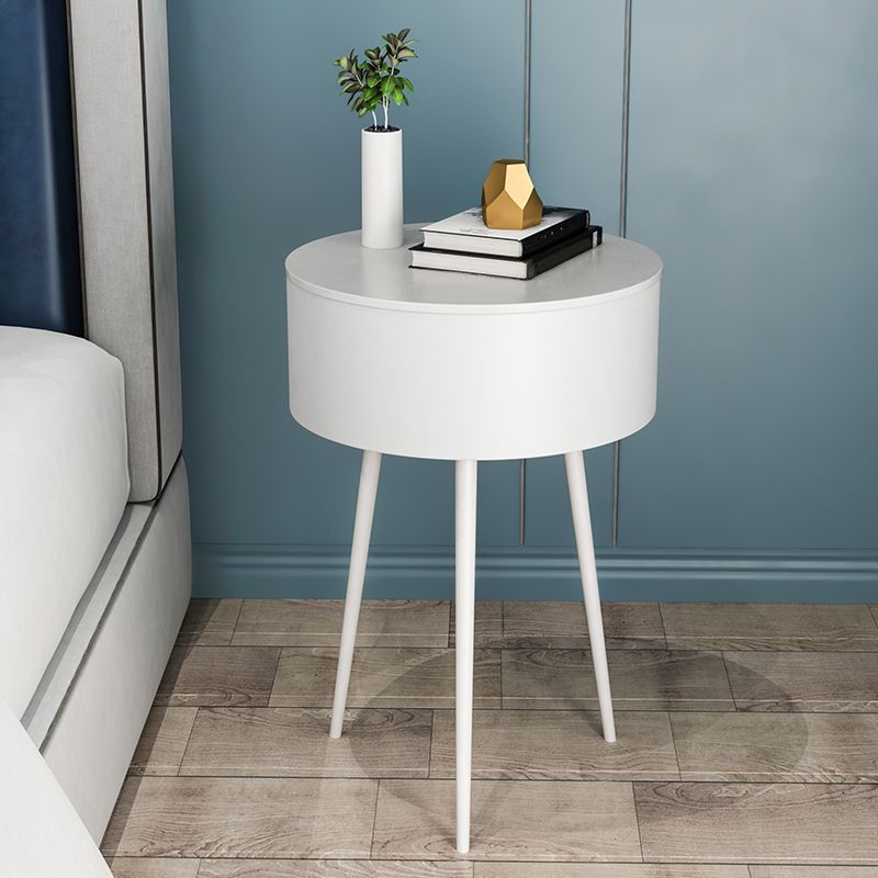 Metal Modern Accent Table Nightstand Round Legs Included Bedside Cabinet in Black/White