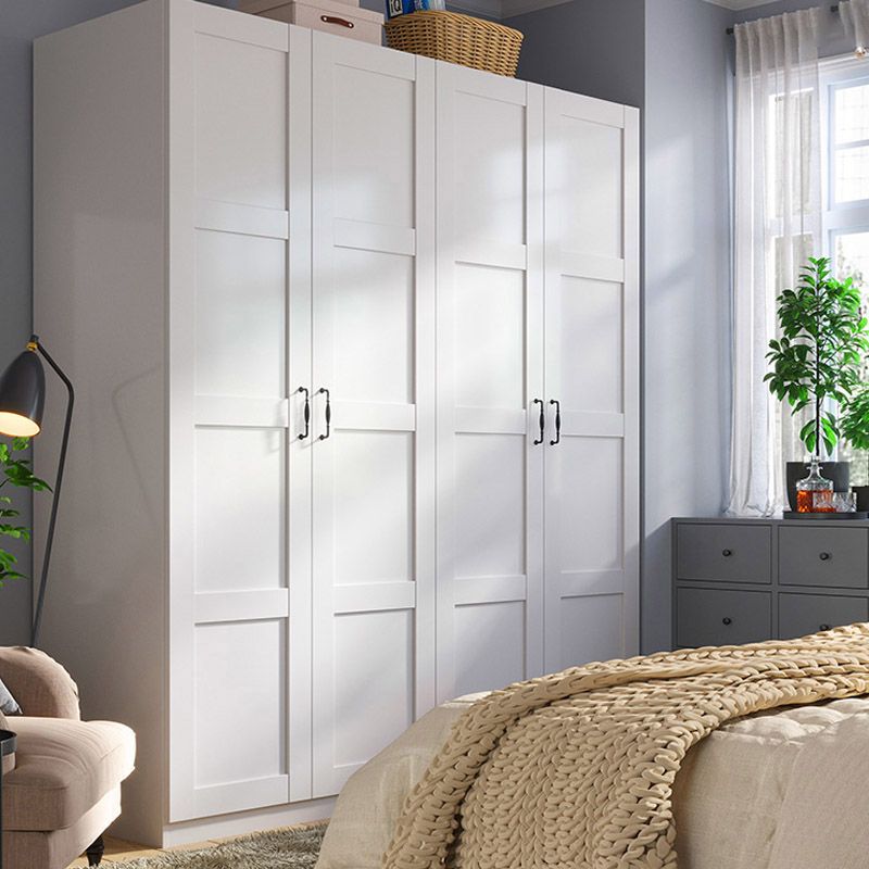 White Wardrobe Closet with Garment Rod Manufactured Wood Youth Armoire