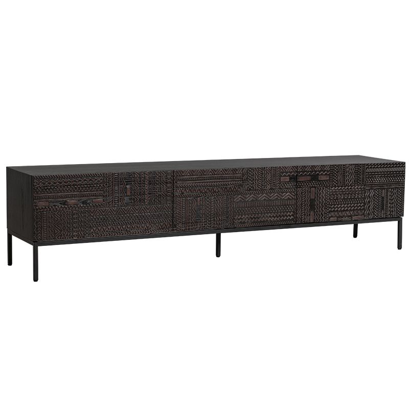 Traditional Teak Wood Media Console Brown TV Media Stand with Drawers