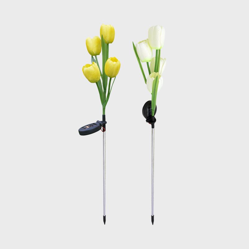 Tulip Solar LED Path Light Modernism Fabric 4 Heads Yellow/White/Yellow and White Ground Lighting for Outdoor Garden