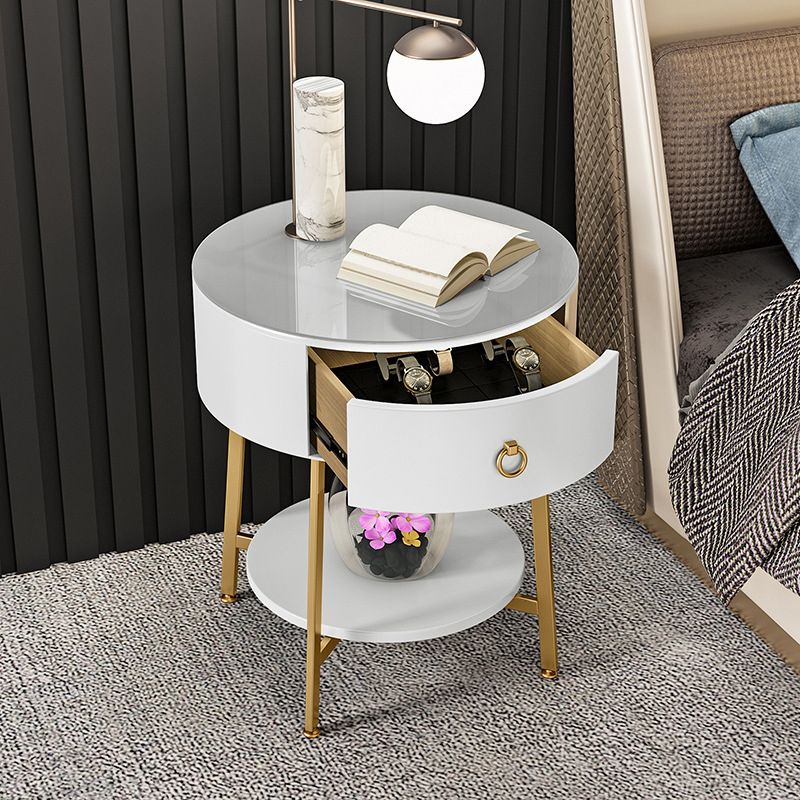 20.47" Tall Glass Top Nightstand 1-drawer Wood Bedside Cabinet with 1 Shelf