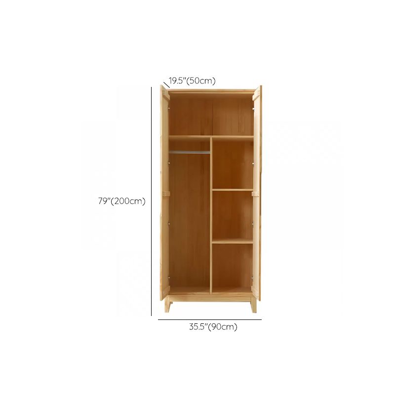 Solid Wood Kid's Wardrobe Light Wood Wardrobe Armoire with Garment Rod