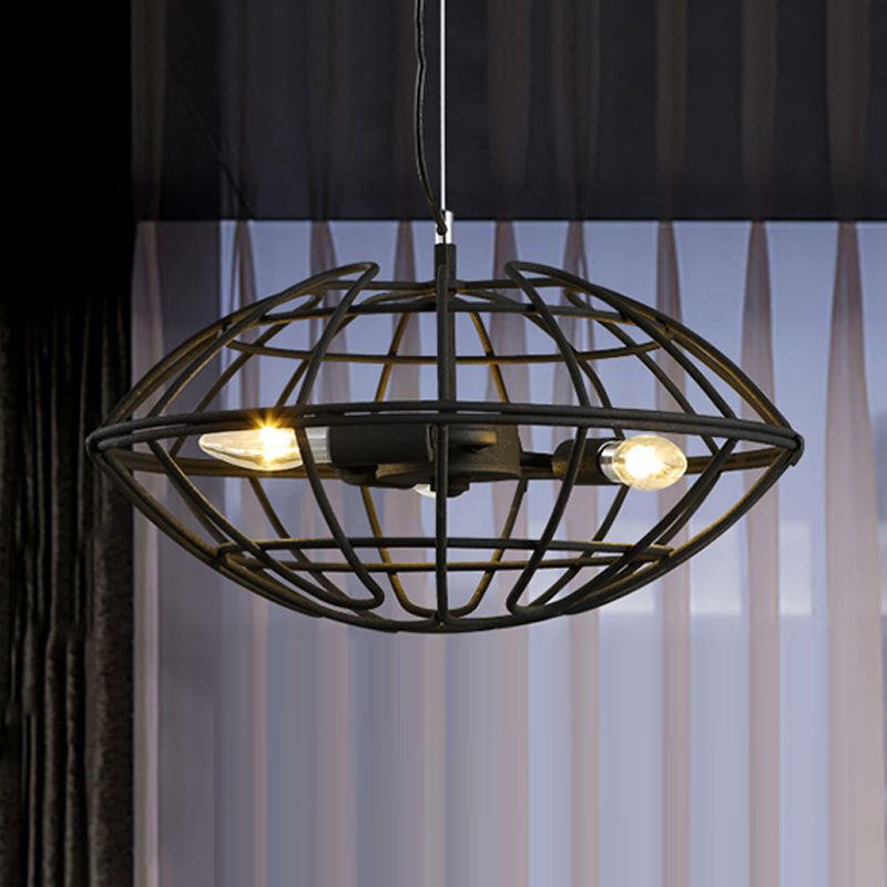 Metal Black Chandelier Light UFO Wire Cage 3 Bulbs Factory Suspension Lighting for Restaurant