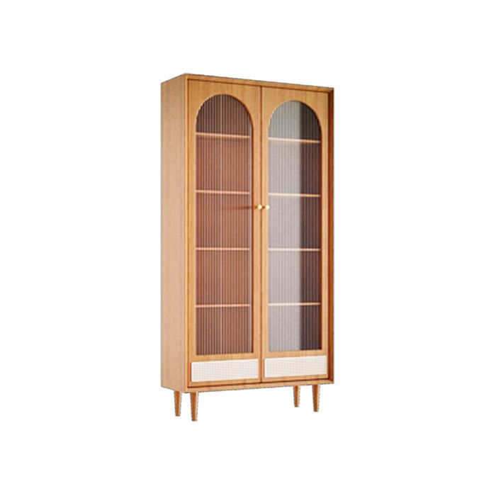 Modern Pine Display Stand Glass Doors Hutch Buffet for Living Room