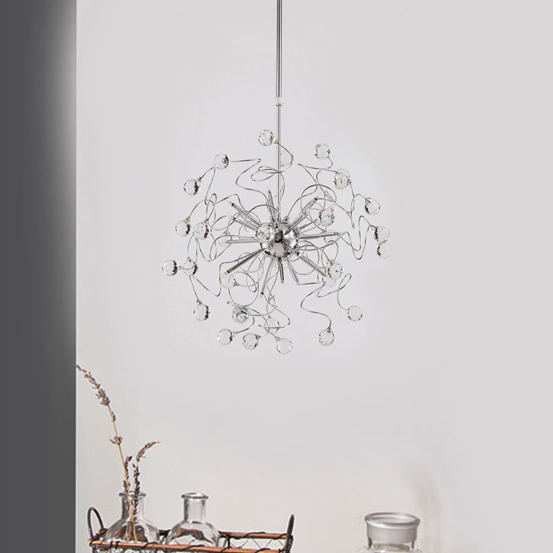 Sphere Chandelier Pendant Light Contemporary Crystal LED Silver Hanging Pendant Lamp in White/Warm