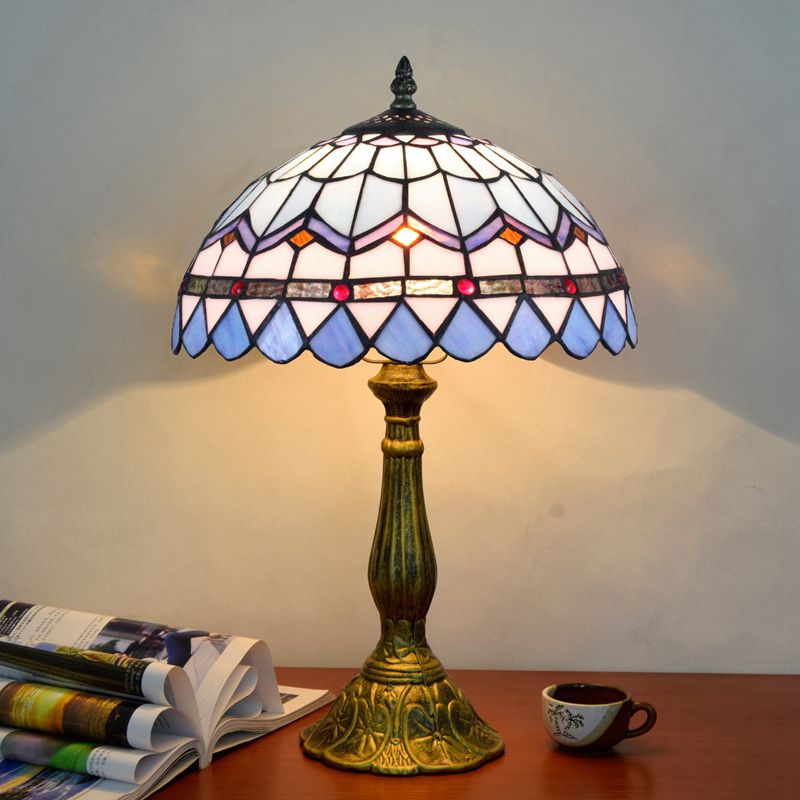 1 Head Table Lamp Decorative Dome Shade Stained Glass Nightstand Light for Living Room