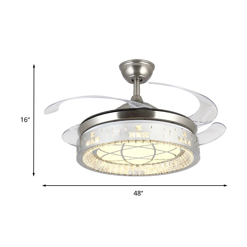 Remote Control/Frequency Convertible LED Fan Light 42"/48" W Simple Clear Crystal Orbit Semi Flush Light in Silver