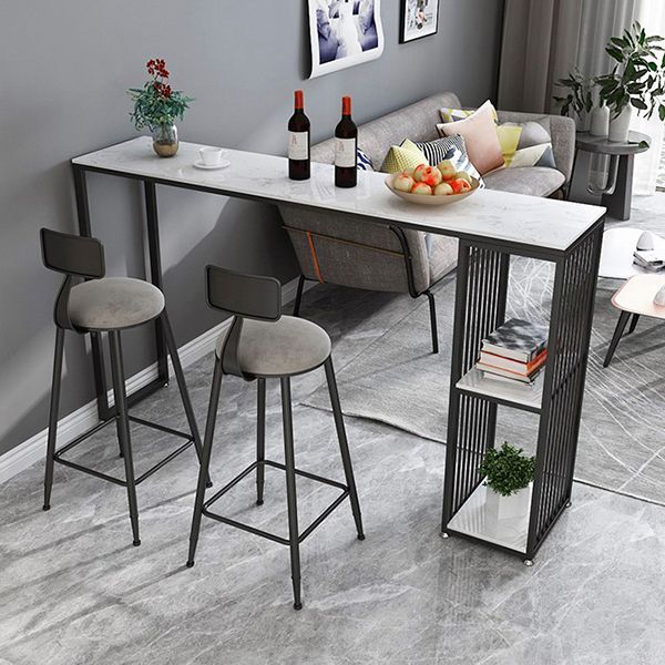 Industrial Rectangle Bar Table with Storage Marble Top Bistro Table for Small Places