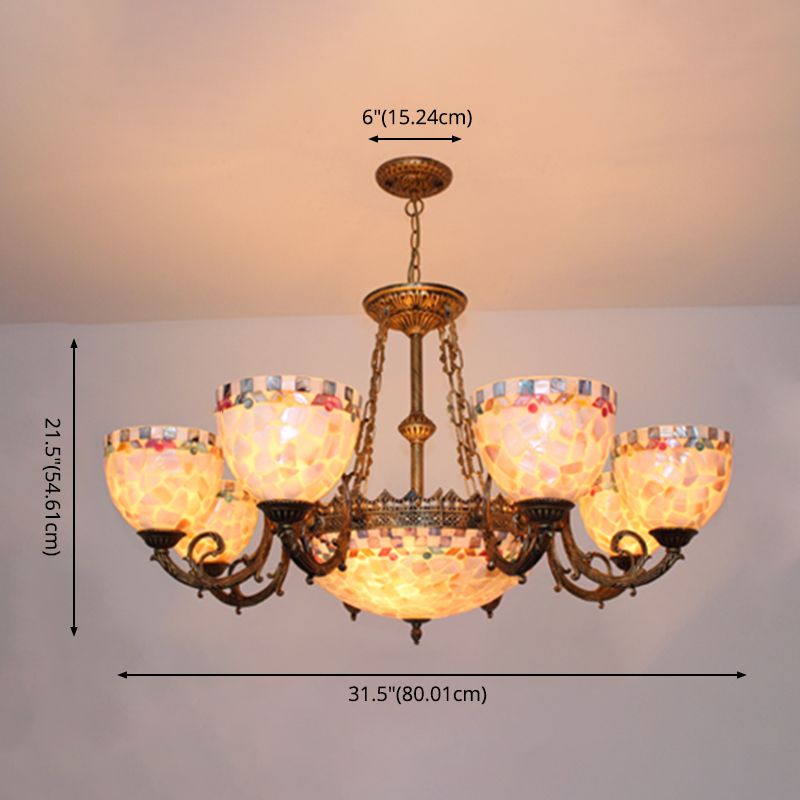 Stained Glass Bronze Chandelier Light Fixture Bowl Shape Baroque Hanging Chandelier