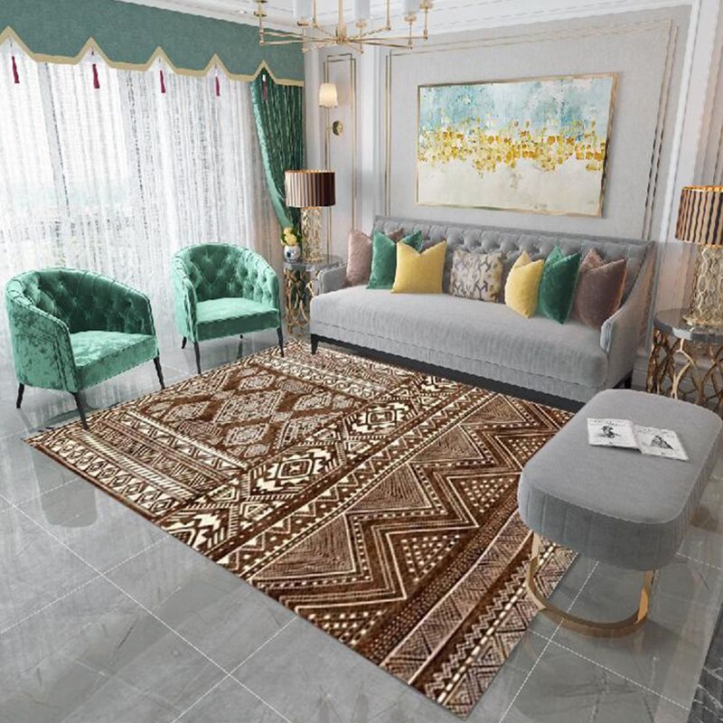 Moroccan Living Room Rug Multi-Color Geometric Print Rug Synthetics Anti-Slip Backing Stain Resistant Pet Friendly Rug