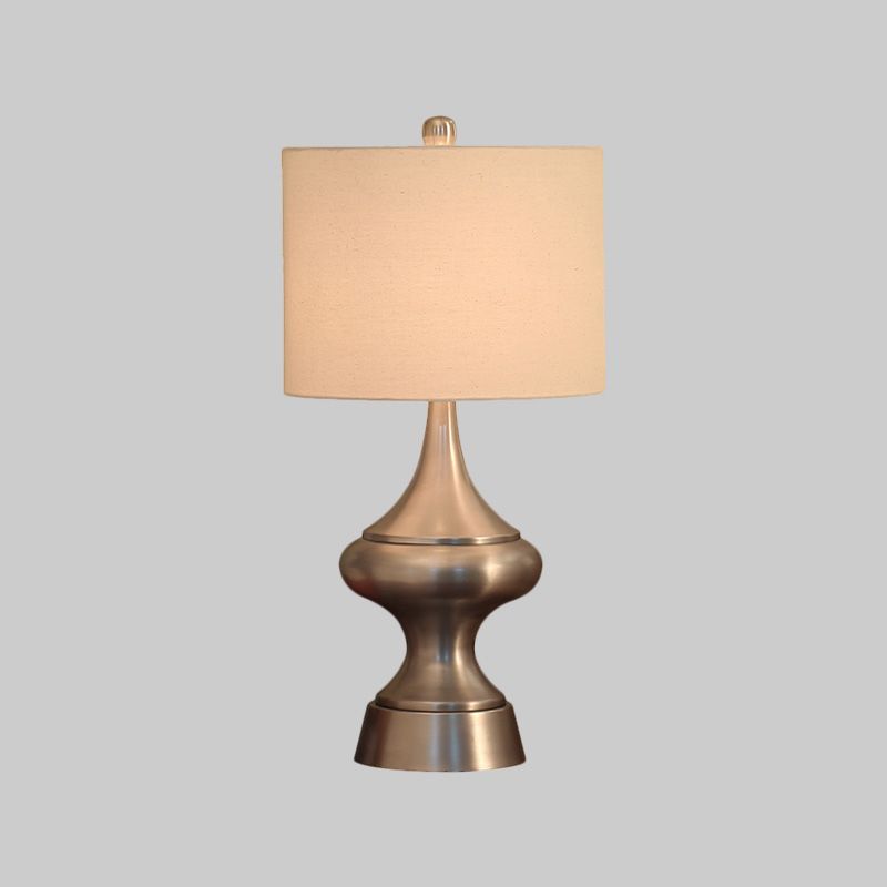 Bronze/Nickel Drum Shaped Desk Light Vintage Style Fabric 1 Light Guest Room Night Table Lamp