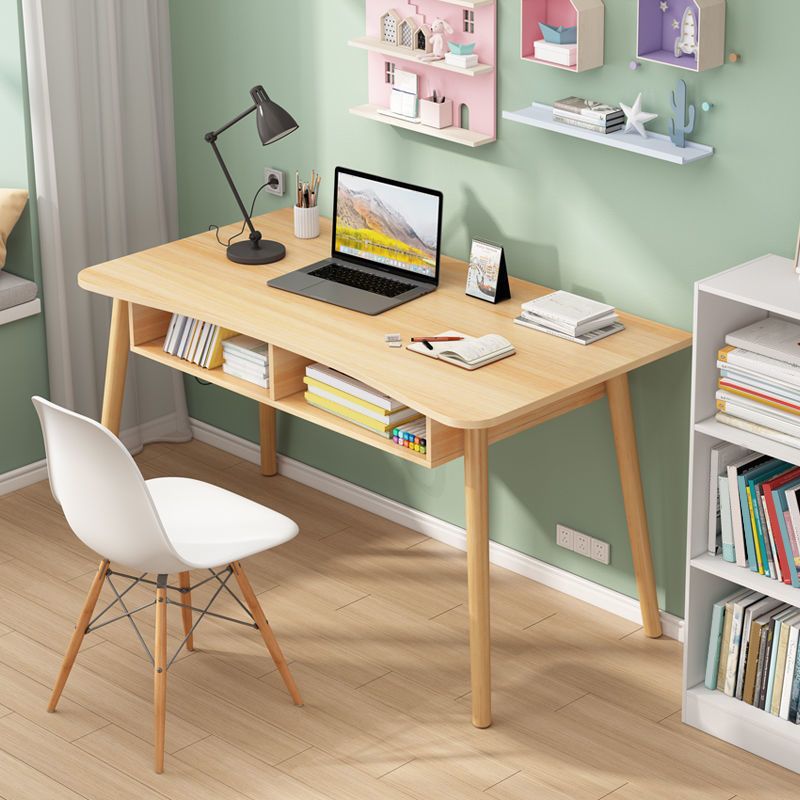 Modern White and Brown Office Desk Parsons Wooden Curved Writing Desk for Bedroom