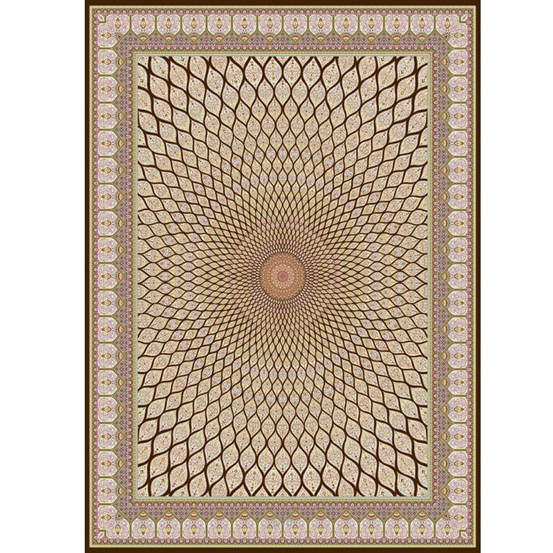 Shabby Chic Tribal Pattern Carpet Brown Polyester Area Rug Non-Slip Backing Rug for Home Decor