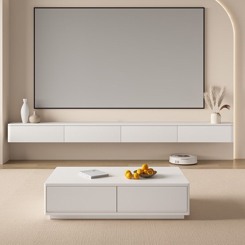 Contemporary TV Stand White Wood Wall-mounted TV Media Console with Storage