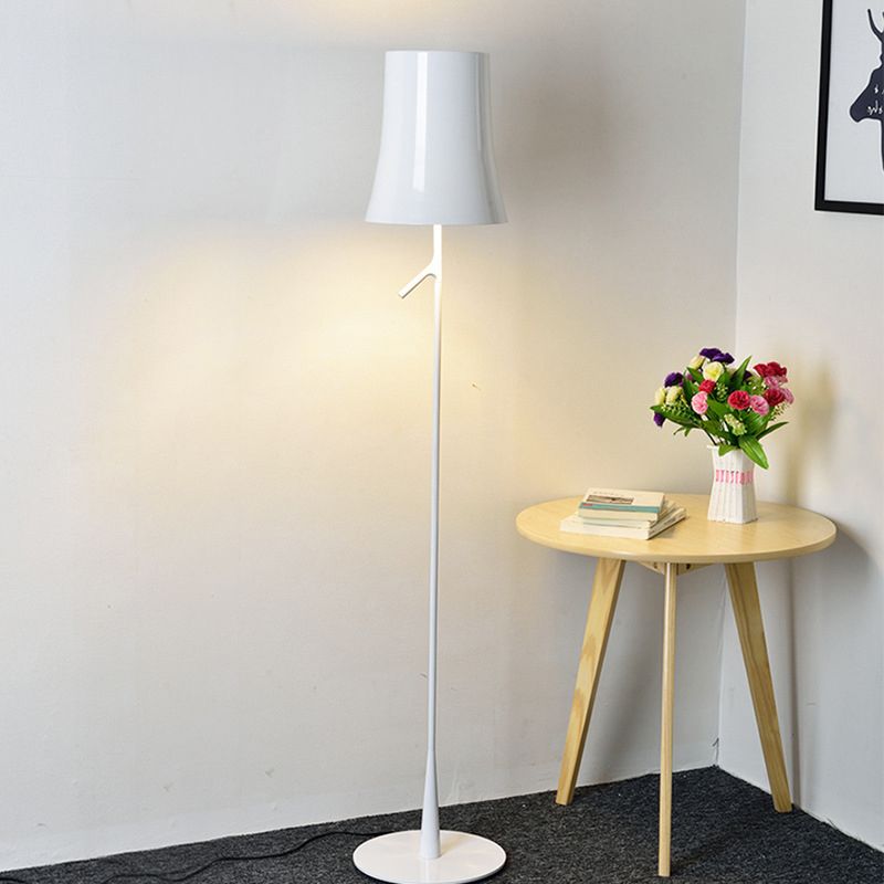 Metallic Bell Shape Floor Lamp Contemporary Single Head White/Orange Standing Light for Study Room