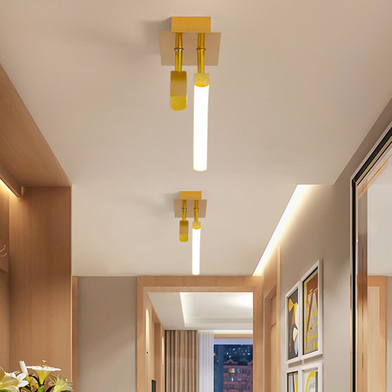 Minimal Dual Arc Semi Flush Mount Lamp Acrylic LED Corridor Flush Lighting in Gold, Warm/White Light