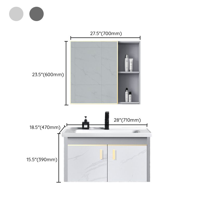 Metal Frame Bathroom Vanity White Single Sink Wall-Mounted 2 Doors Vanity with Mirror