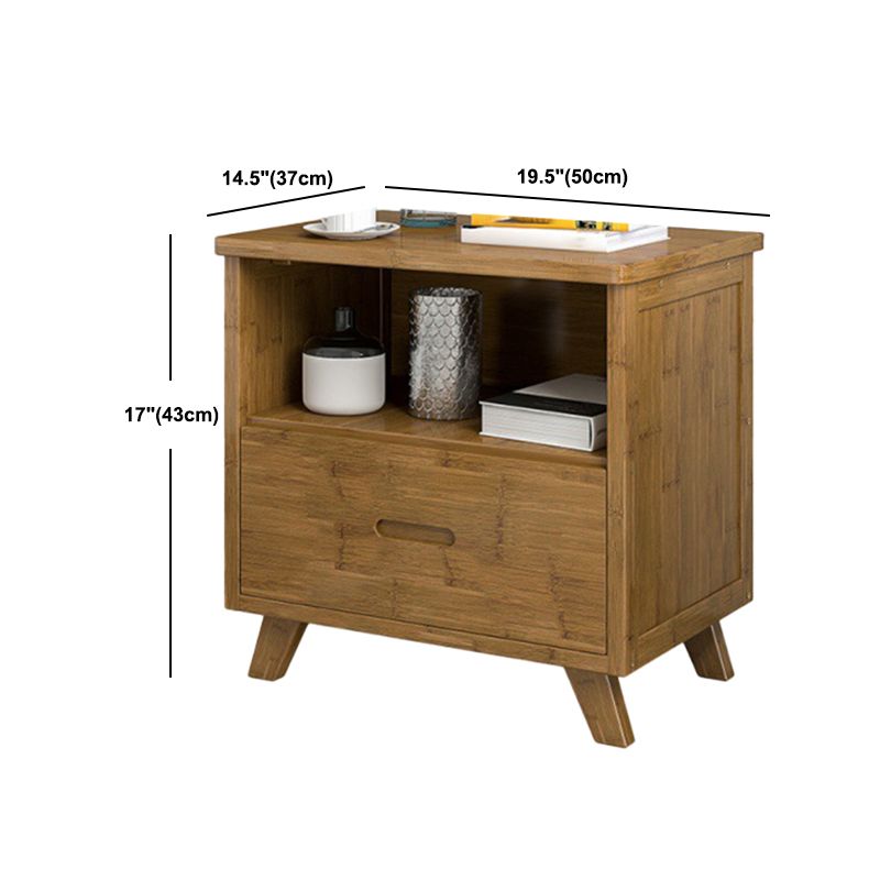 Modern Open Storage Night Table Solid Wood Brown Nightstand with Legs